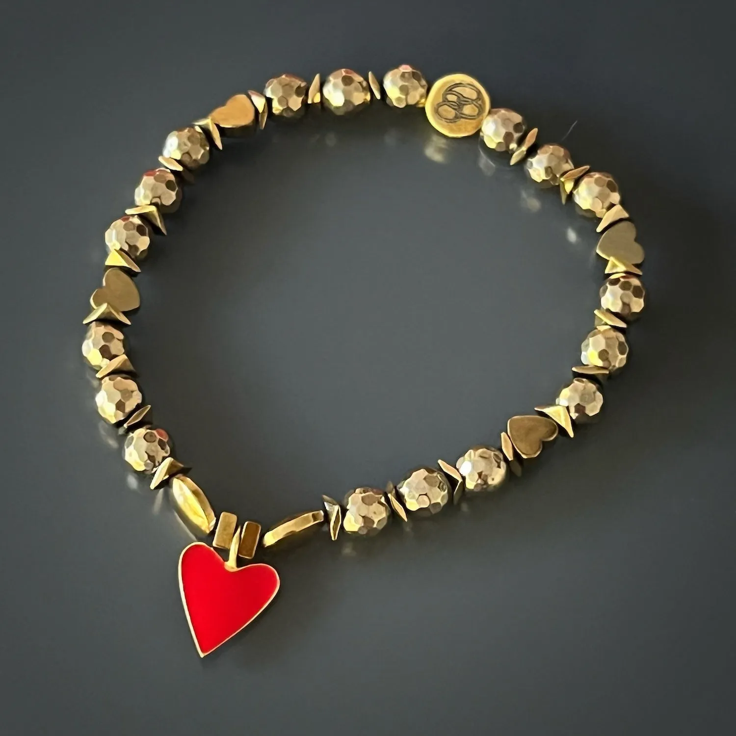 Red Heart Gold Hematite Stone Love Beaded Bracelet
