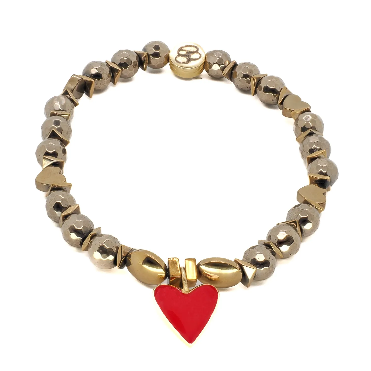 Red Heart Gold Hematite Stone Love Beaded Bracelet