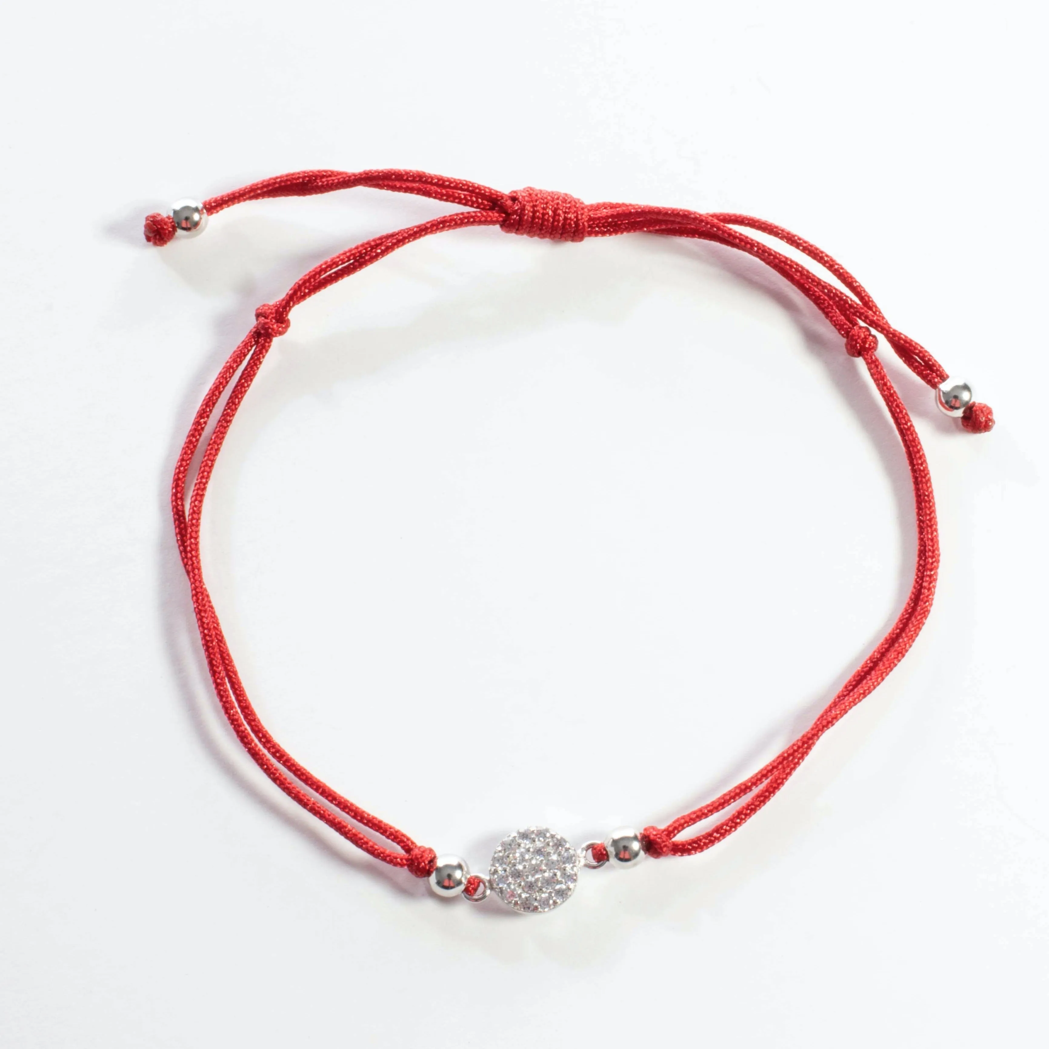 Red String CZ Disc Bracelet - Gold or Silver