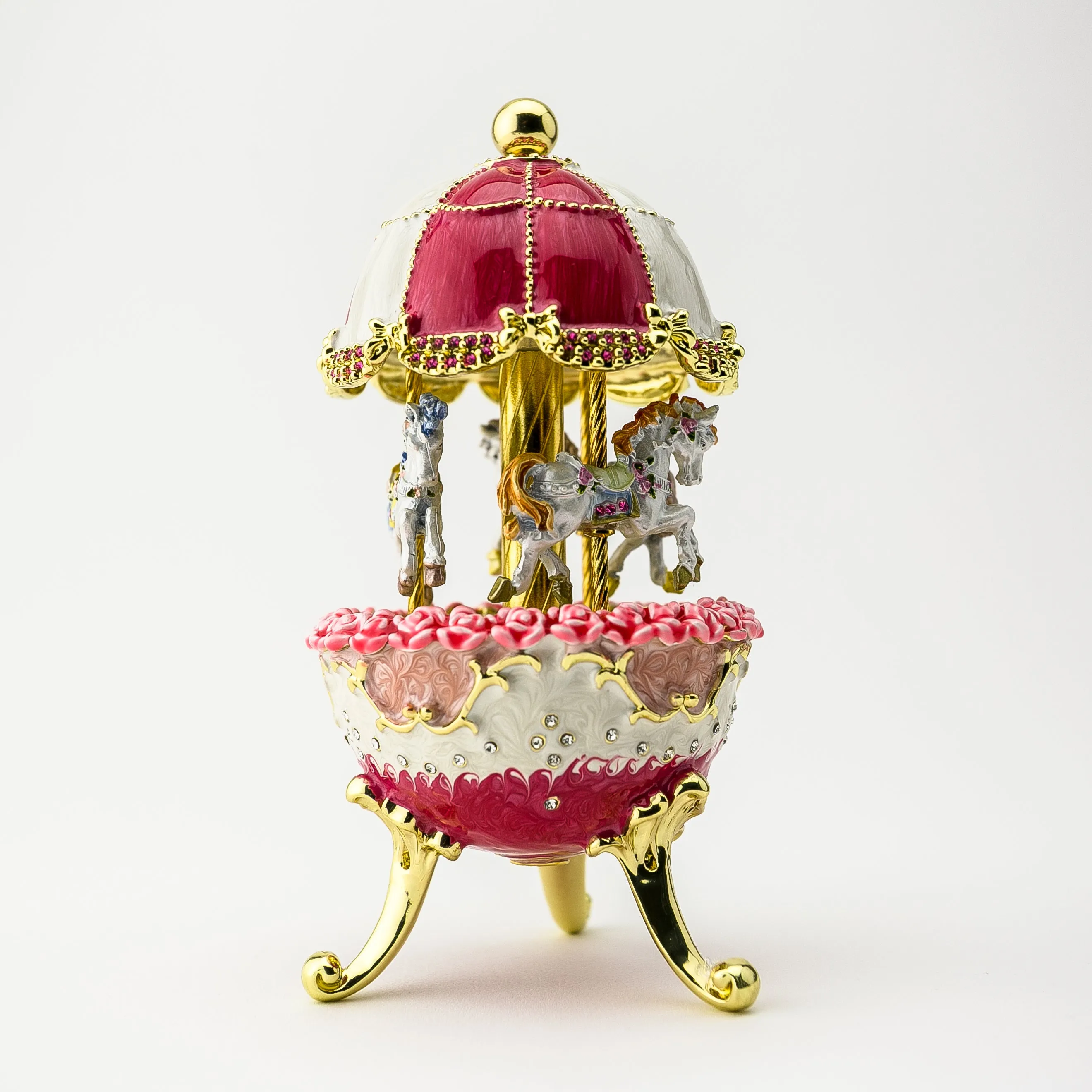 Red Wind up Horse Carousel Faberge Egg