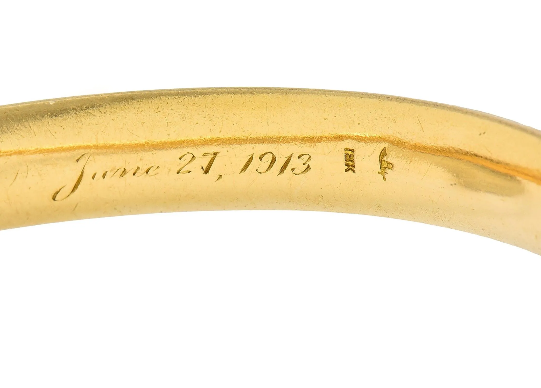 Riker Brothers Art Nouveau 1913 0.82 CTW Sapphire Diamond 18K Gold Antique Bangle Bracelet
