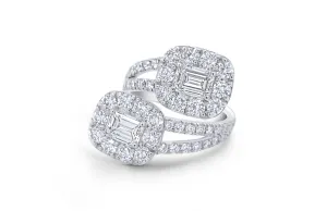 Ring 18kt White Gold You and Me Emerald Cut and Round Diamonds