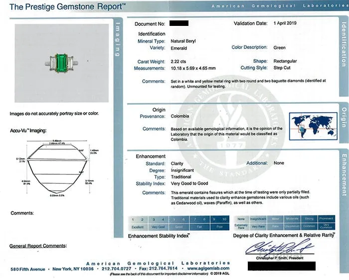 Rivière 18k Yellow Gold Platinum 2.22 ctw Colombian Emerald Ring, AGL certified