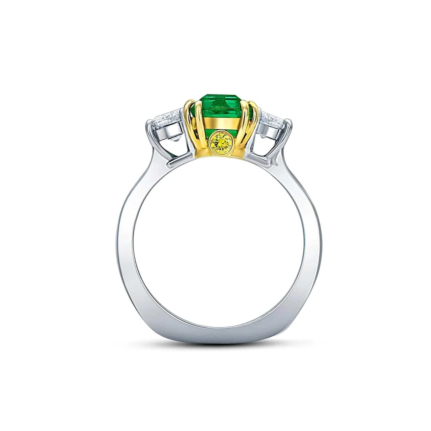 Rivière 18k Yellow Gold Platinum 2.22 ctw Colombian Emerald Ring, AGL certified