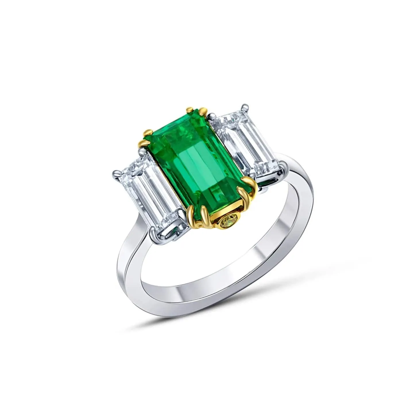 Rivière 18k Yellow Gold Platinum 2.22 ctw Colombian Emerald Ring, AGL certified