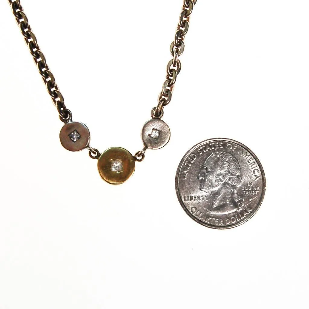 Robin Rotenier Sterling Silver and 18kt Gold Disc and White Sapphire Necklace