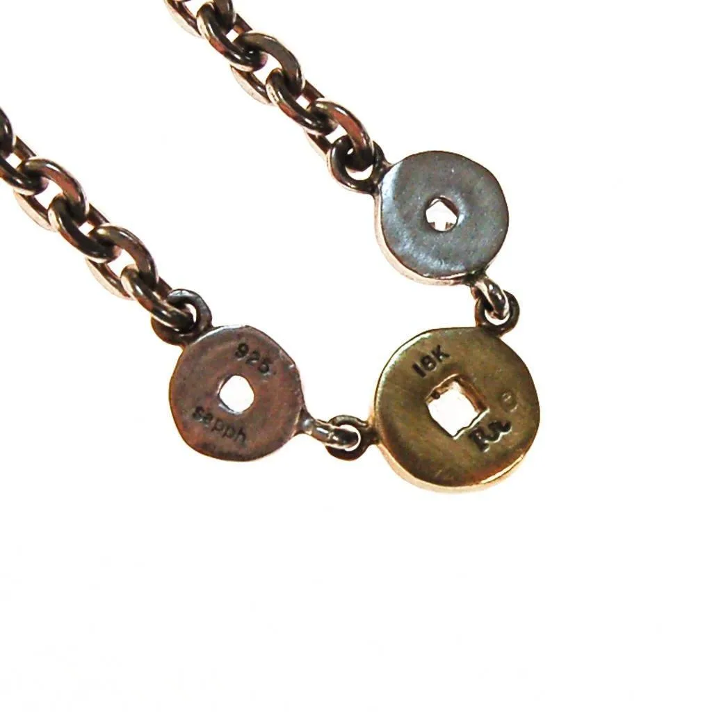 Robin Rotenier Sterling Silver and 18kt Gold Disc and White Sapphire Necklace