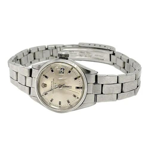 Rolex Date 26 mm Silver Stick Dial Stainless Steel Watch