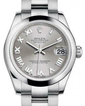 Rolex Datejust 31MM Lady Midsize Stainless Steel Rhodium Roman Dial & Smooth Domed Bezel Oyster Bracelet 178240 - NEW