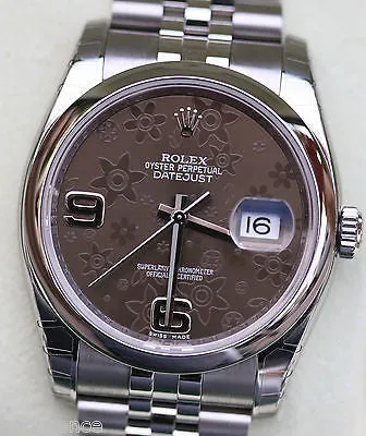 ROLEX DATEJUST 36mm BROWN FLORAL DIAL MODEL 116200 STAINLESS STEEL MENS LADIES