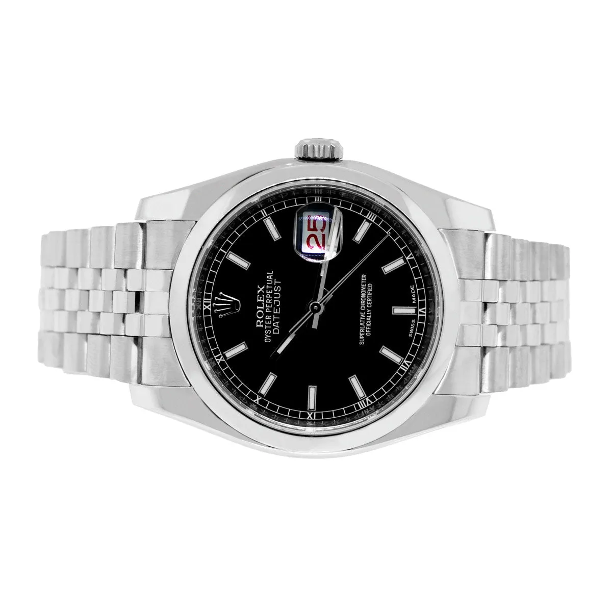 Rolex Datejust 36mm Stainless Steel Black Index Dial Smooth Bezel 116200