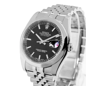 Rolex Datejust 36mm Stainless Steel Black Index Dial Smooth Bezel 116200