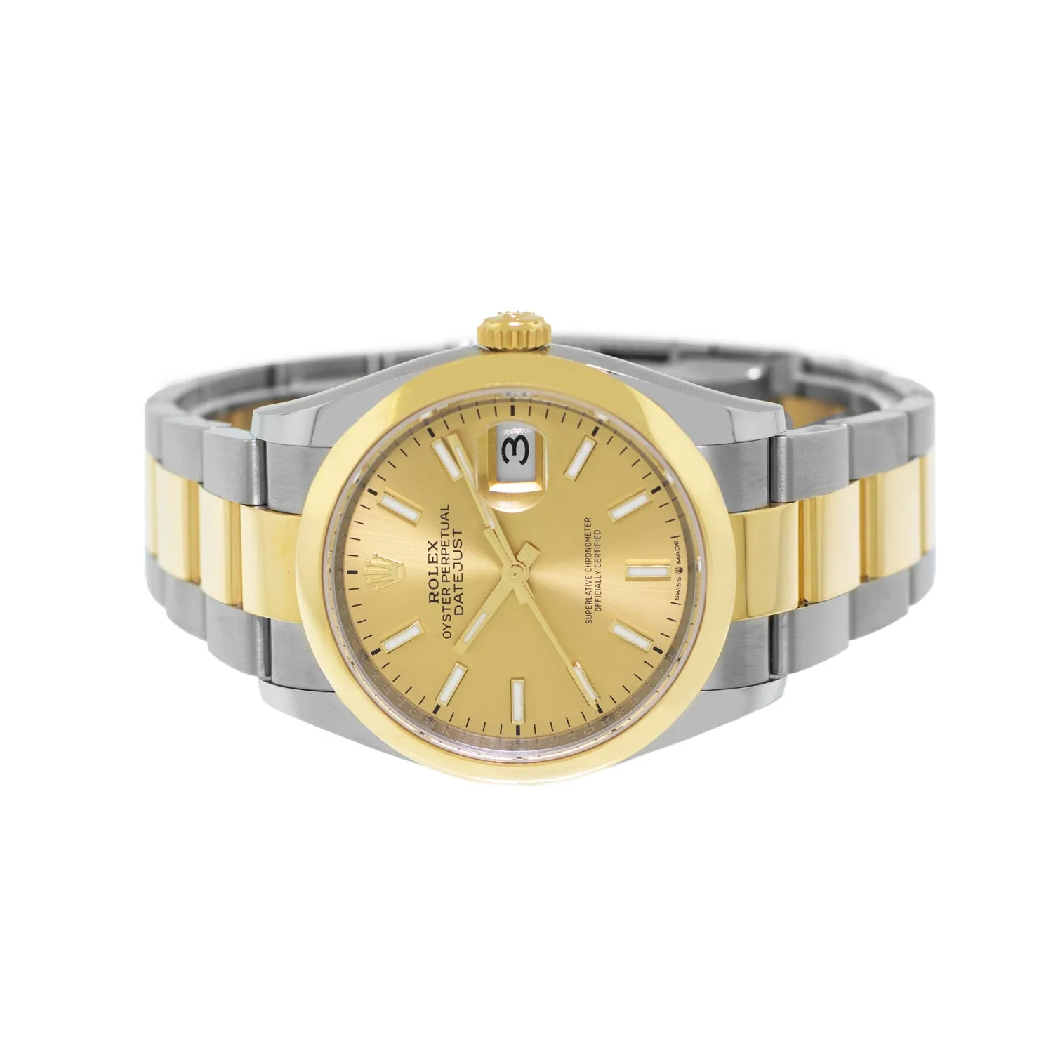 Rolex Datejust 36mm Yellow Gold & Steel Champagne Index Dial & Smooth Bezel 126203