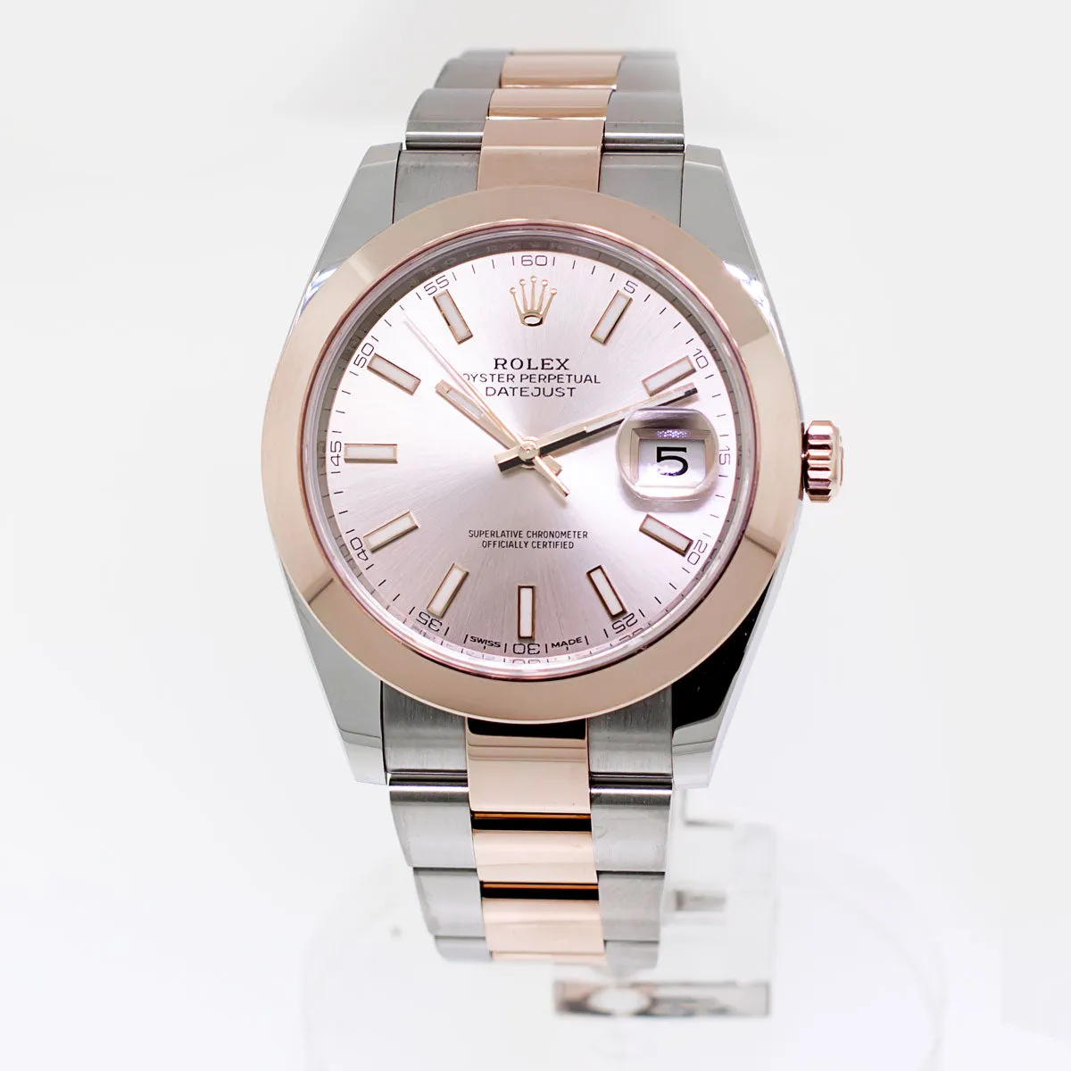 Rolex Datejust 41mm Everose Gold & Steel Sundust Index Dial Smooth Bezel 126301