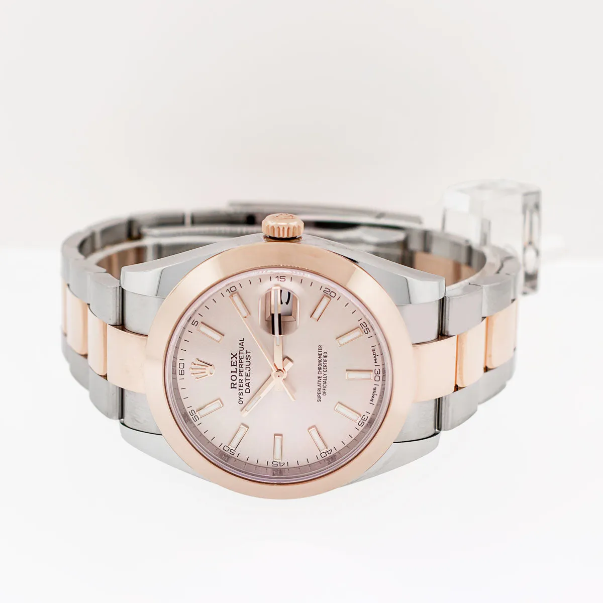 Rolex Datejust 41mm Everose Gold & Steel Sundust Index Dial Smooth Bezel 126301