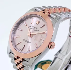 Rolex Datejust 41mm Everose Gold & Steel Sundust Index Dial Smooth Bezel Jubilee 126301