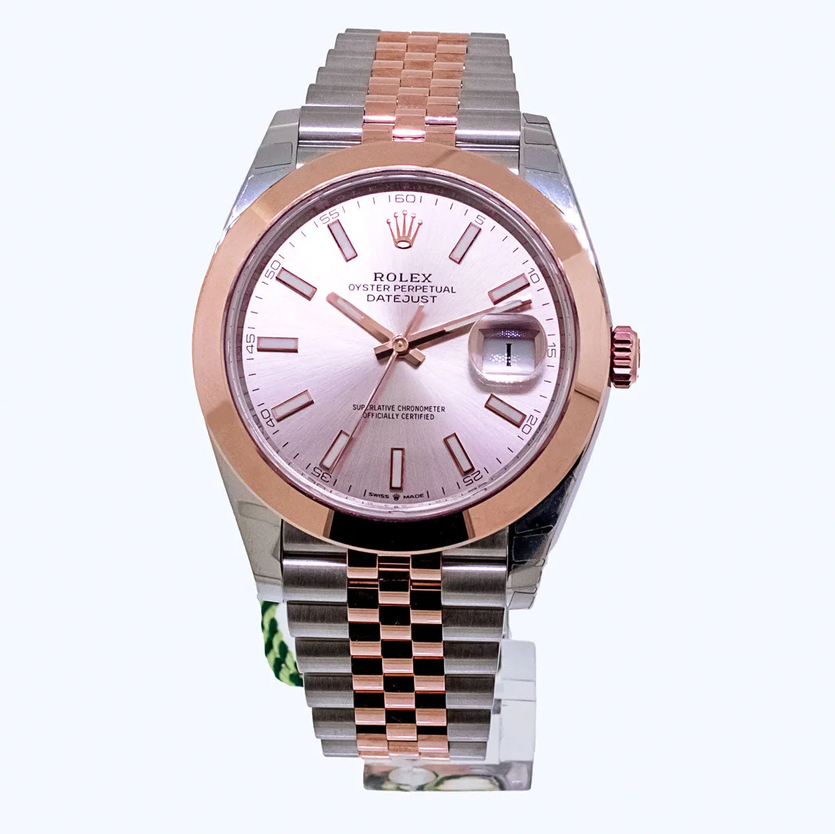 Rolex Datejust 41mm Everose Gold & Steel Sundust Index Dial Smooth Bezel Jubilee 126301