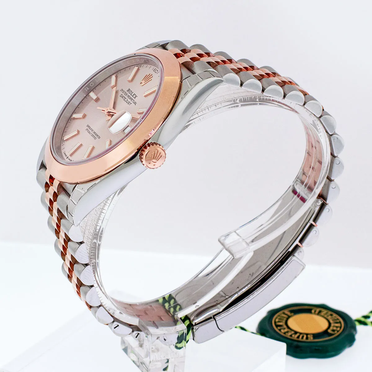 Rolex Datejust 41mm Everose Gold & Steel Sundust Index Dial Smooth Bezel Jubilee 126301