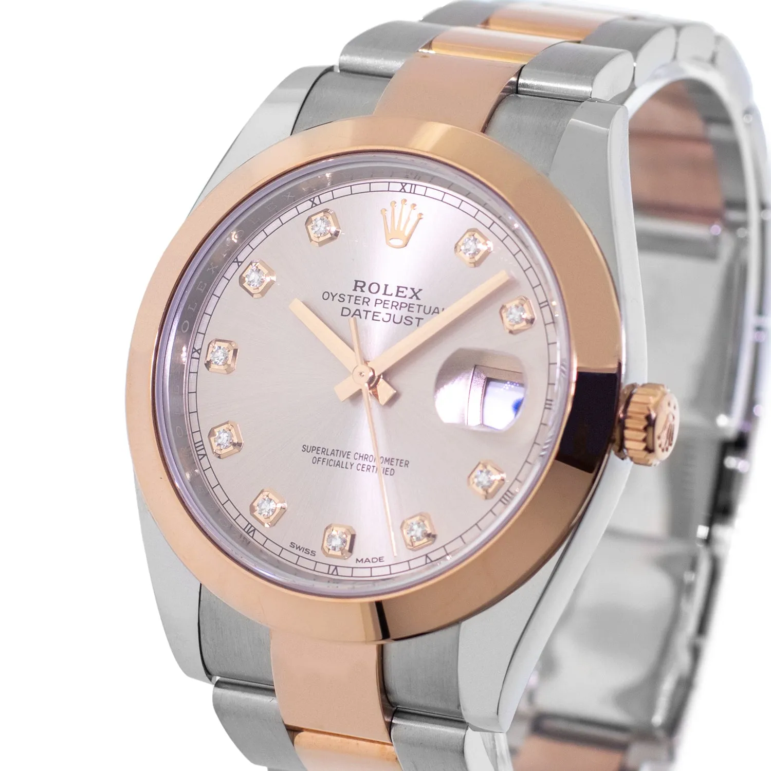 Rolex Datejust 41mm Everose Gold & Steel Sundust / Pink Diamond Dial Smooth Bezel 126301