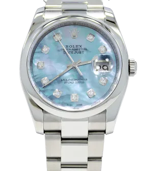 Rolex Datejust Oyster 116200 36mm Diamond Blue MOP Dial