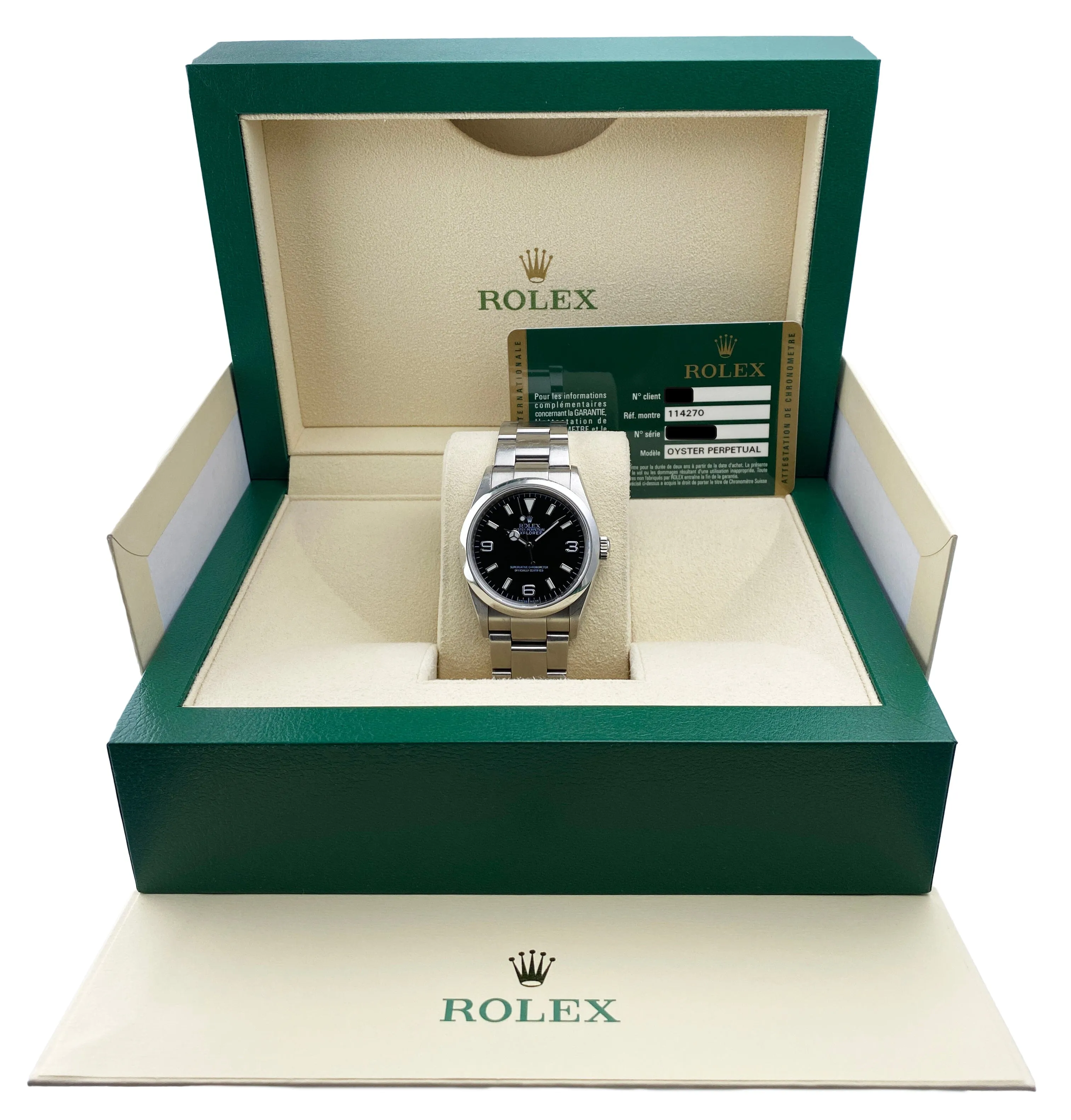 Rolex Explorer 114270 Engraved Men's Watch Box And Papers