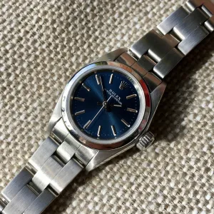 Rolex Ladies Oyster Perpetual 67180 Blue Stick Stainless Steel Wristwatch