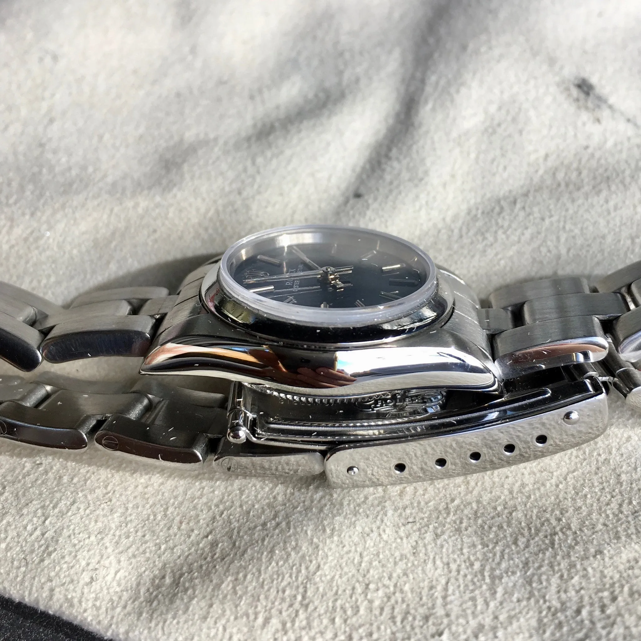 Rolex Ladies Oyster Perpetual 67180 Blue Stick Stainless Steel Wristwatch