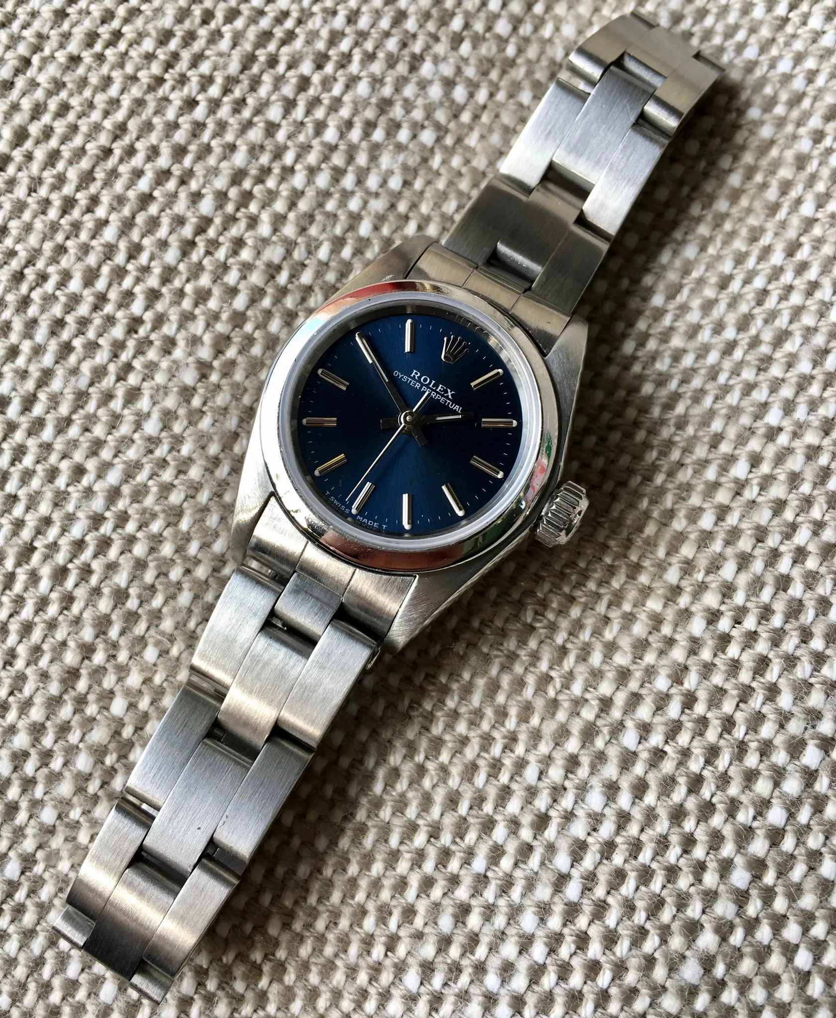 Rolex Ladies Oyster Perpetual 67180 Blue Stick Stainless Steel Wristwatch