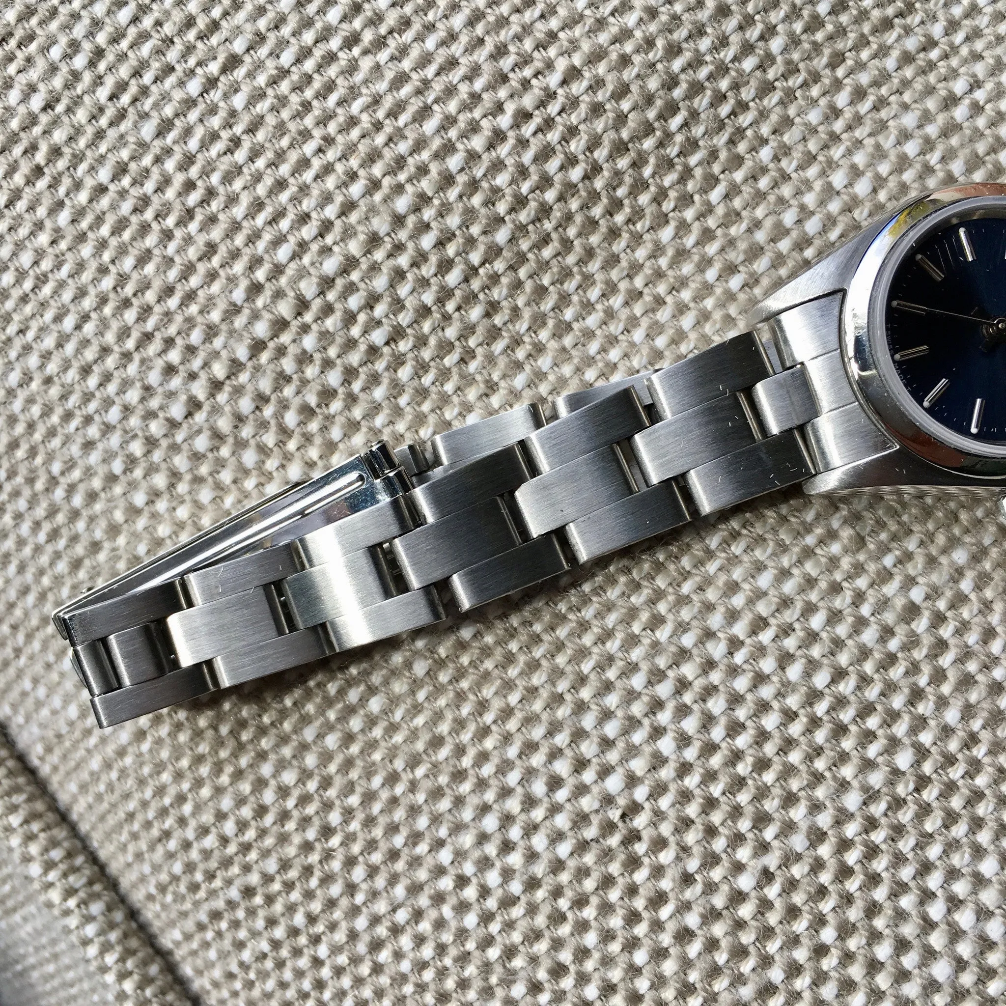 Rolex Ladies Oyster Perpetual 67180 Blue Stick Stainless Steel Wristwatch