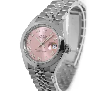 Rolex Lady-Datejust 28mm Stainless Steel Pink Roman Dial & Smooth Bezel 279160