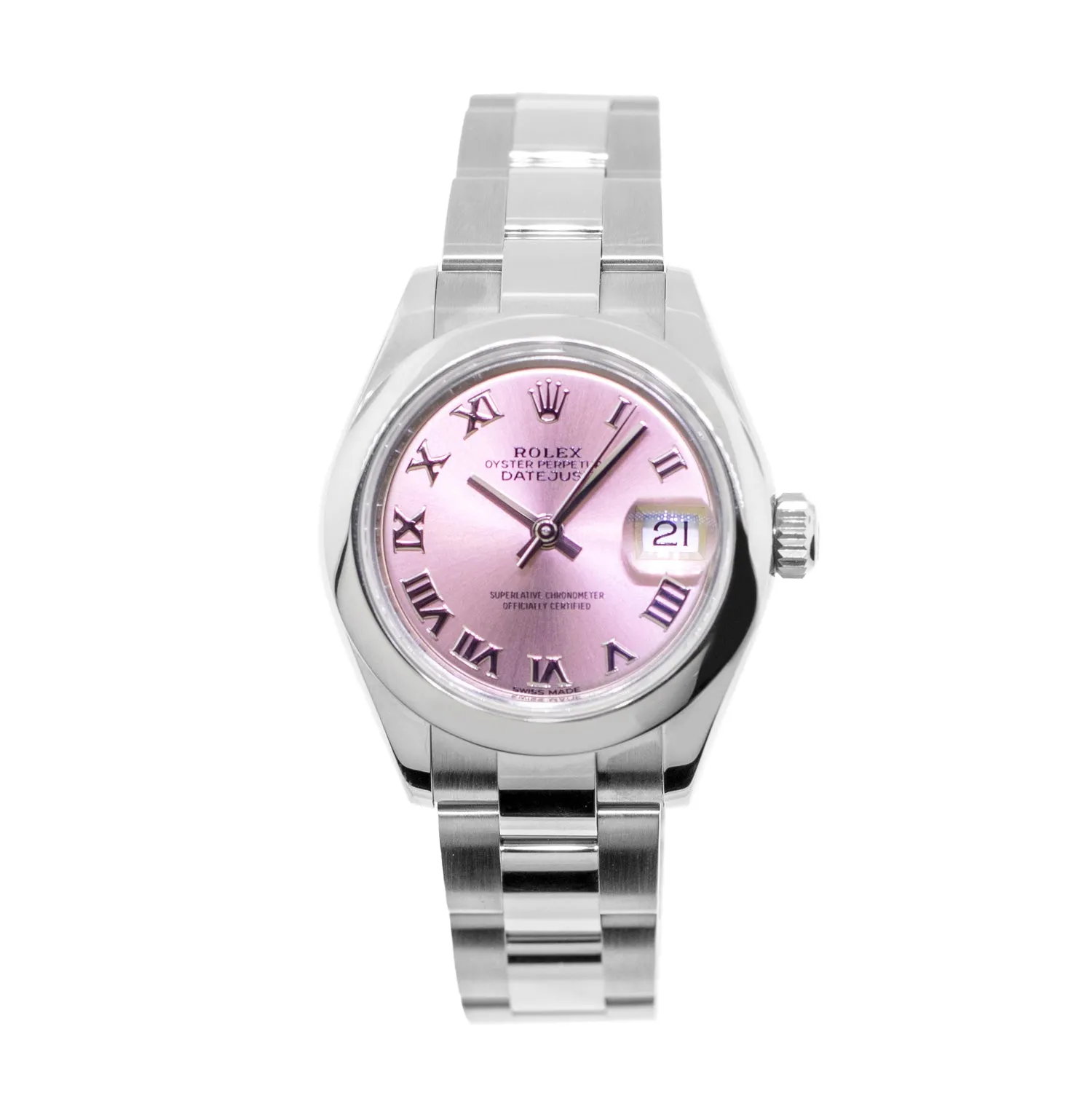 Rolex Lady-Datejust 28mm Stainless Steel Pink Roman Dial & Smooth Bezel 279160