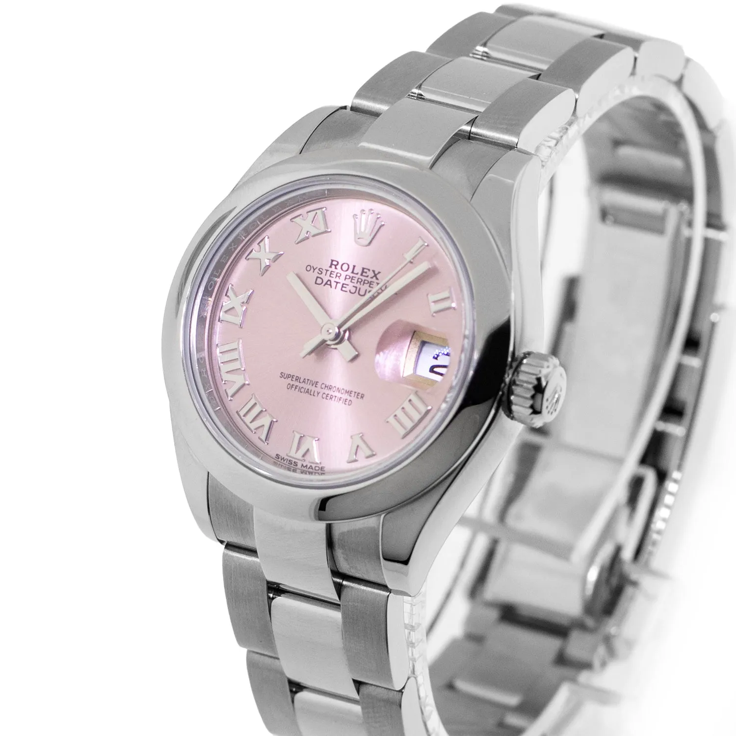 Rolex Lady-Datejust 28mm Stainless Steel Pink Roman Dial & Smooth Bezel 279160