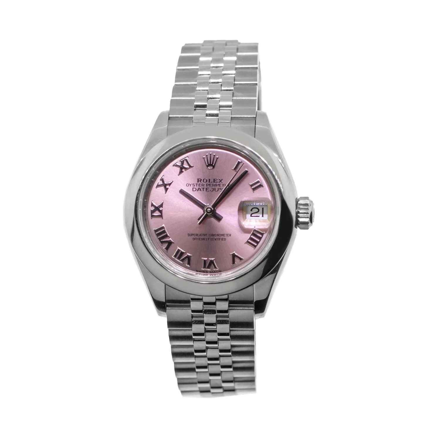 Rolex Lady-Datejust 28mm Stainless Steel Pink Roman Dial & Smooth Bezel 279160