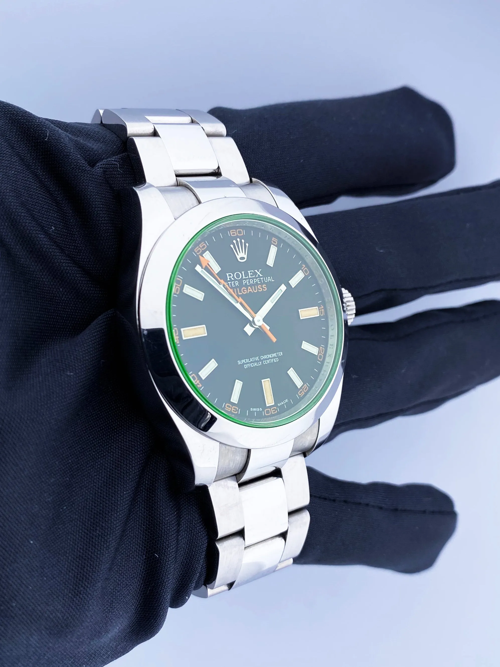 Rolex Milgauss 116400GV Black Dial Mens Watch Box & Papers