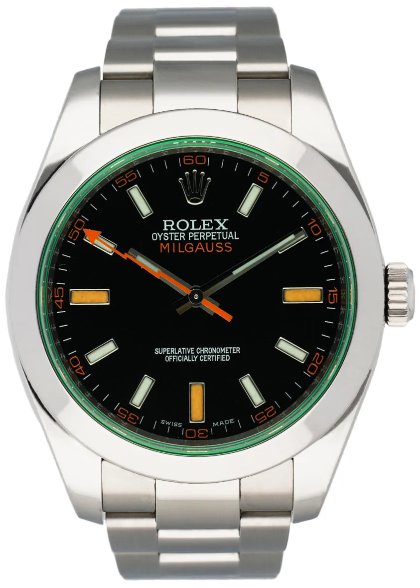 Rolex Milgauss 116400GV Black Dial Mens Watch Box & Papers