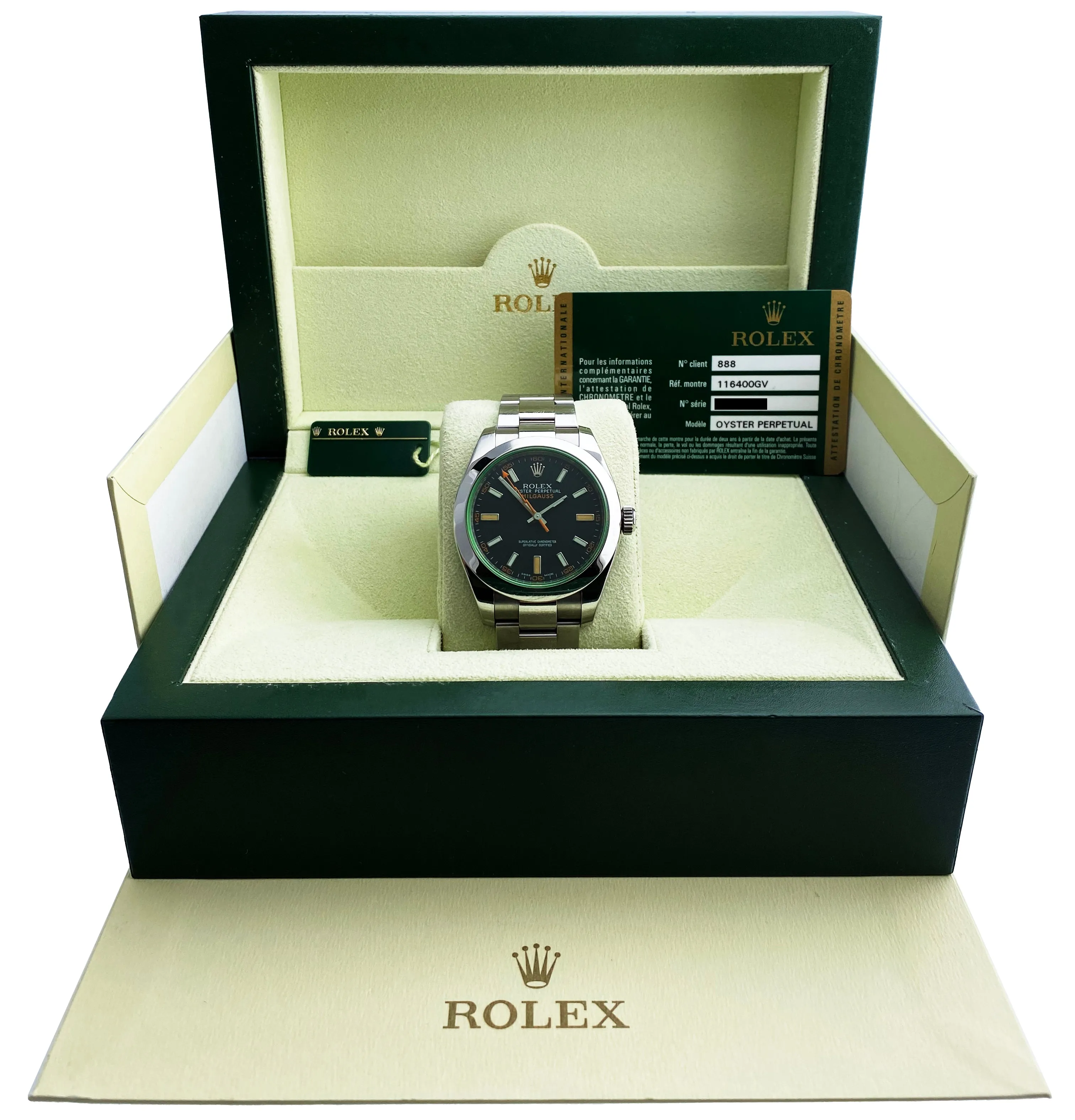 Rolex Milgauss 116400GV Black Dial Mens Watch Box & Papers