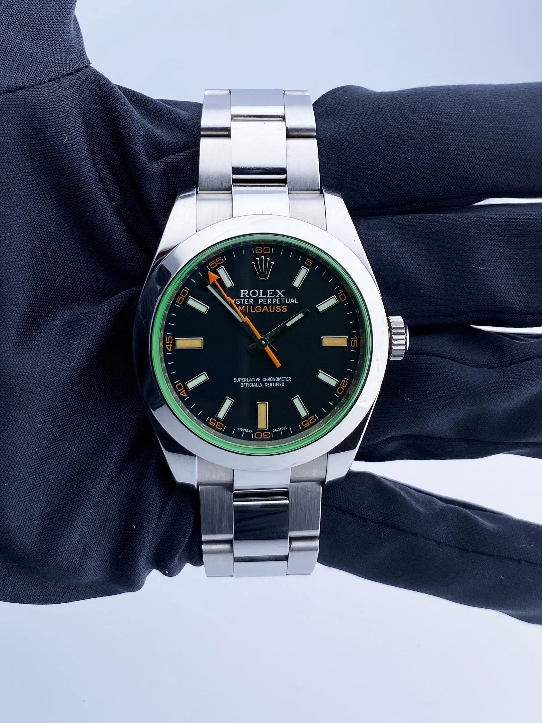 Rolex Milgauss 116400GV Black Dial Mens Watch Box & Papers