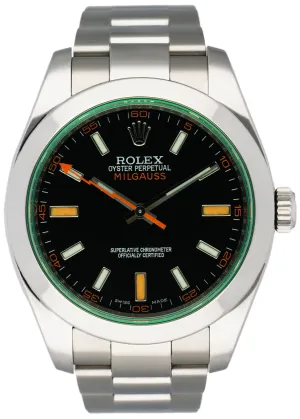 Rolex Milgauss 116400GV Black Dial Mens Watch Box & Papers