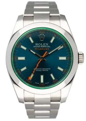 Rolex Milgauss 116400GV Blue Dial Mens Watch Box & Papers