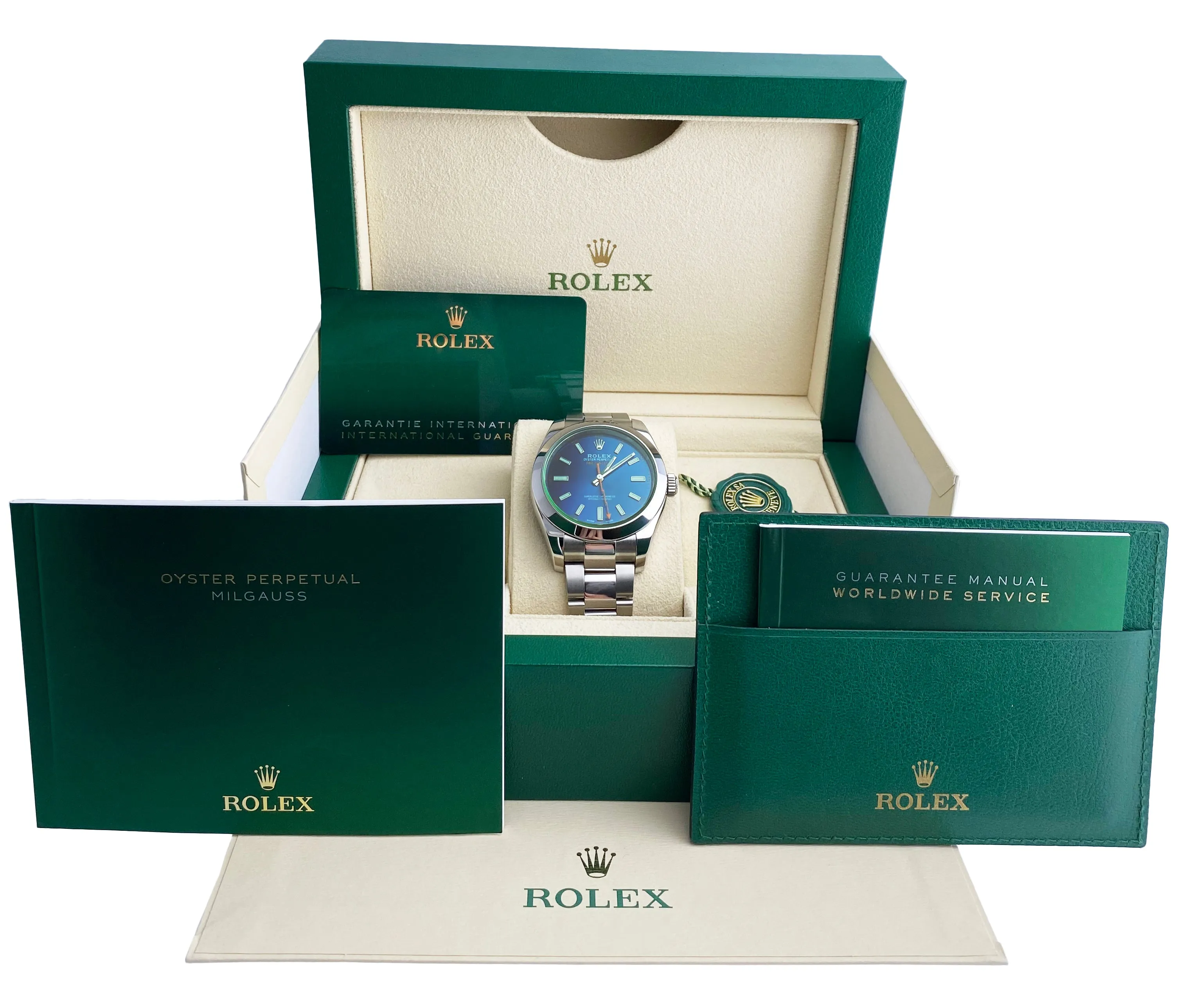 Rolex Milgauss 116400GV Blue Dial Mens Watch Box & Papers