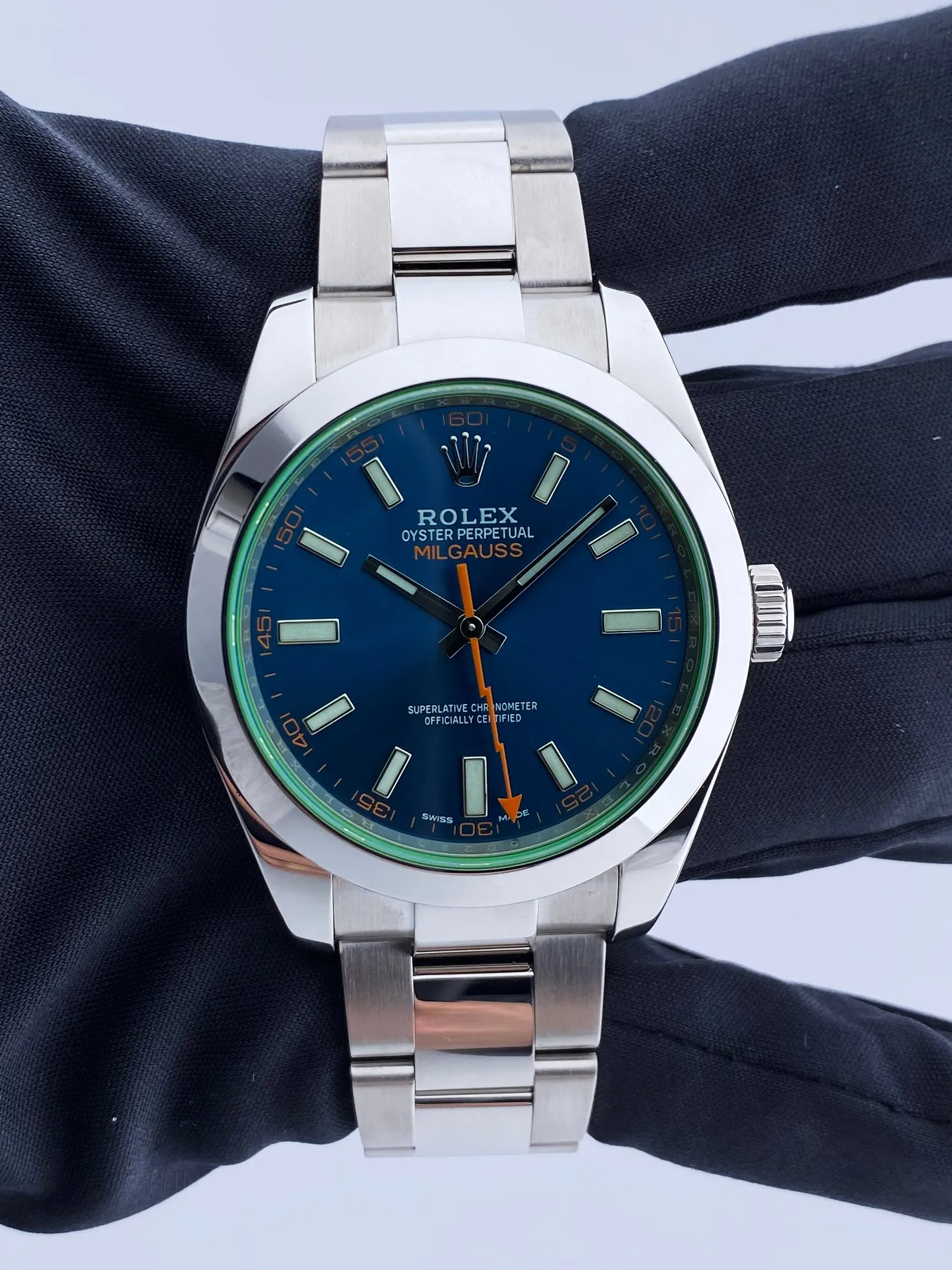 Rolex Milgauss 116400GV Blue Dial Mens Watch Box & Papers