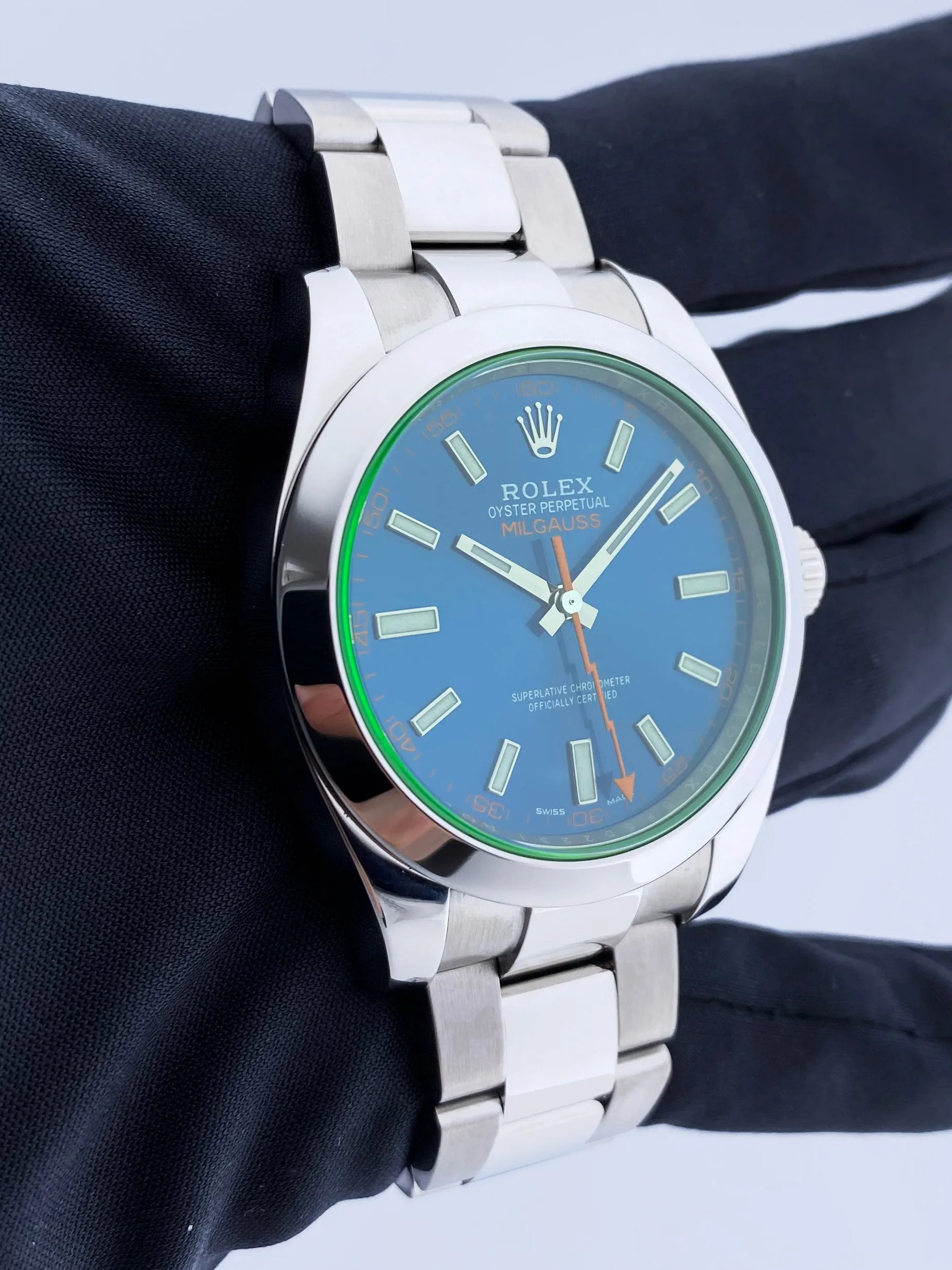 Rolex Milgauss 116400GV Blue Dial Mens Watch Box & Papers