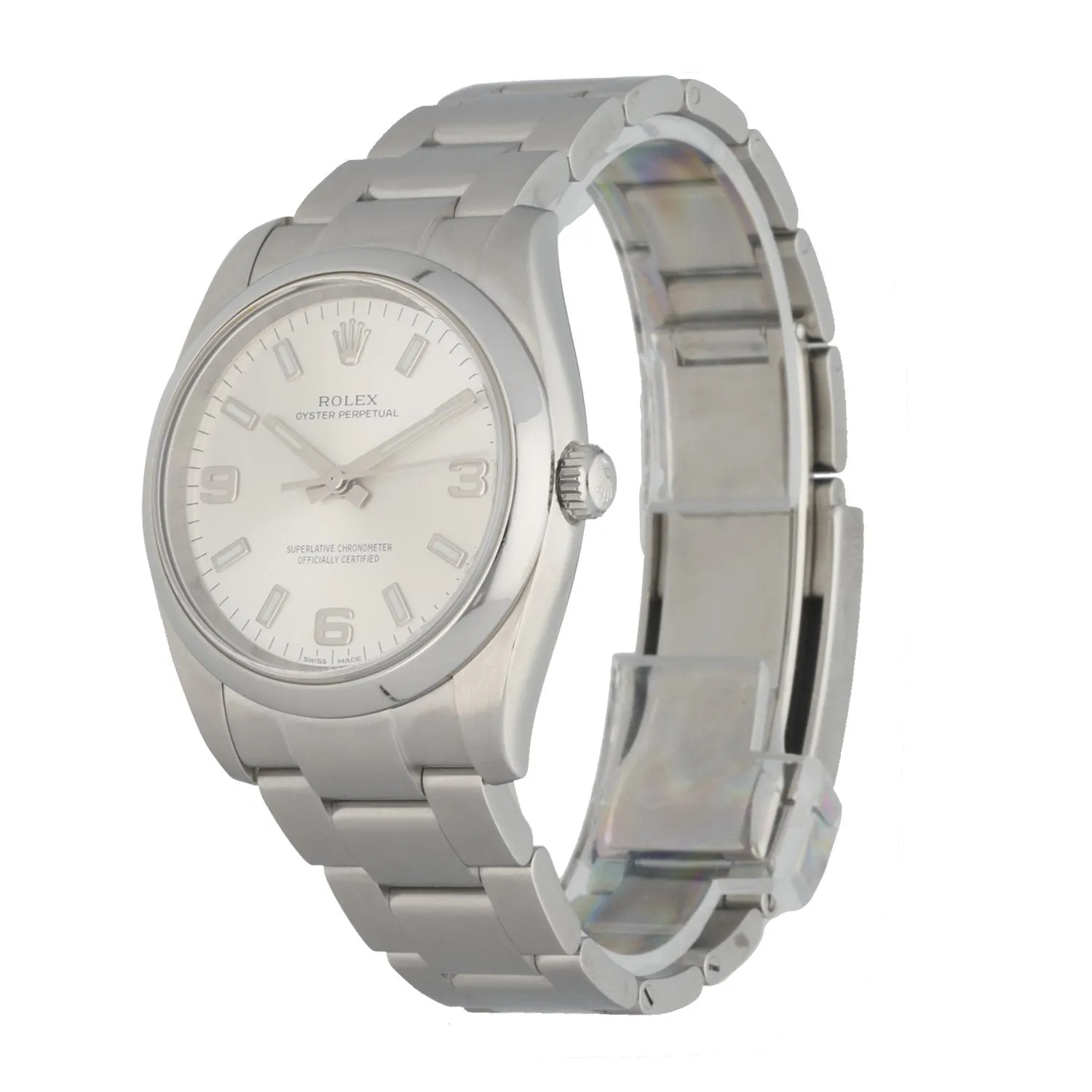 Rolex Oyster Perpetual 114200 Engraved Rehaut Men's Watch Box & Papers