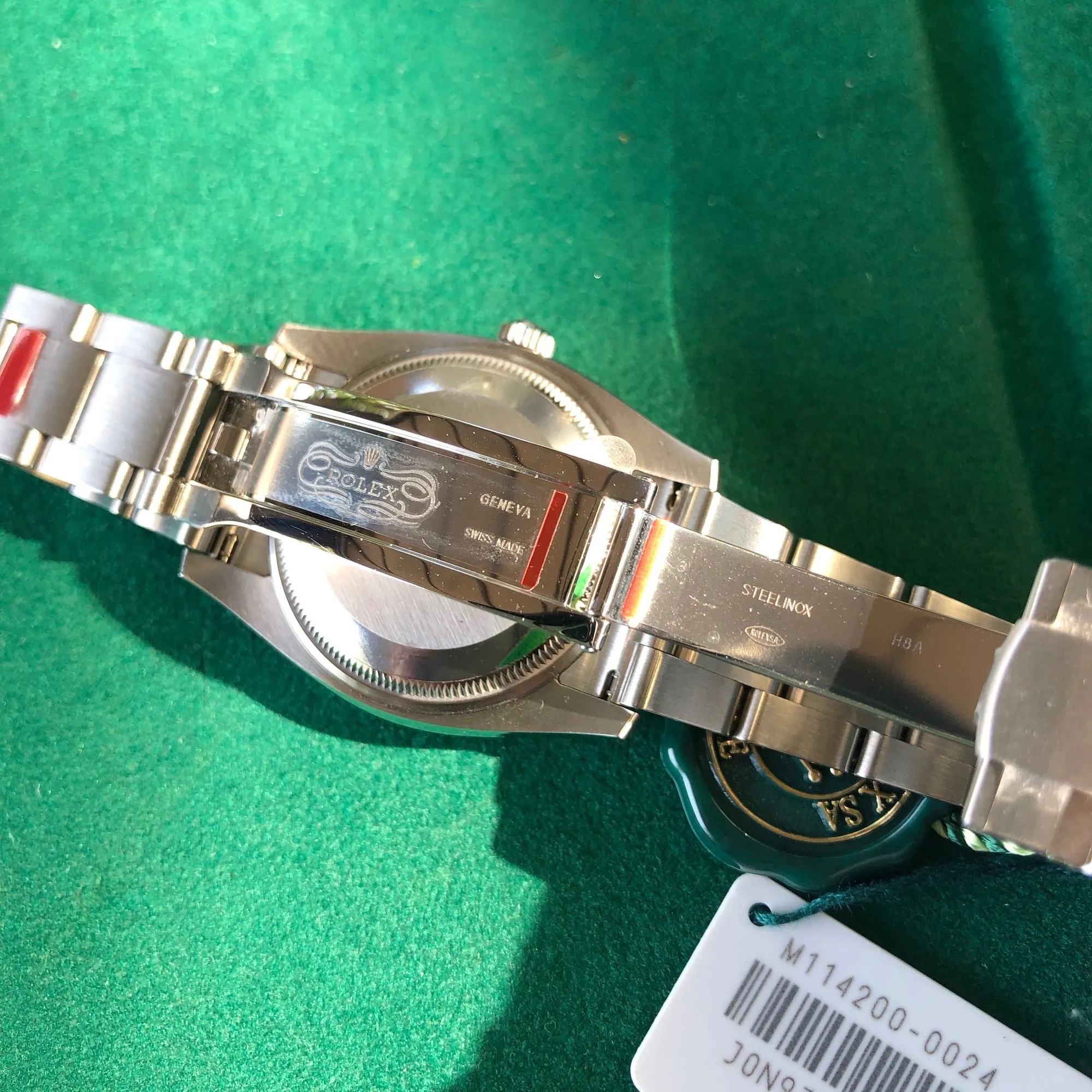 Rolex Oyster Perpetual 114200 White Stainless Steel Automatic Wristwatch Box Papers Circa 2019
