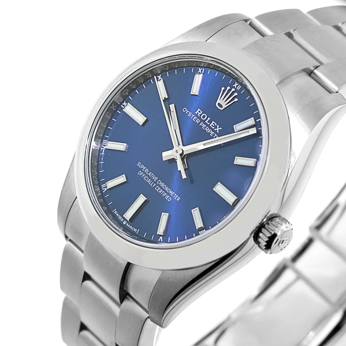 Rolex Oyster Perpetual 34mm Stainless Steel Blue Index Dial Smooth Bezel 124200