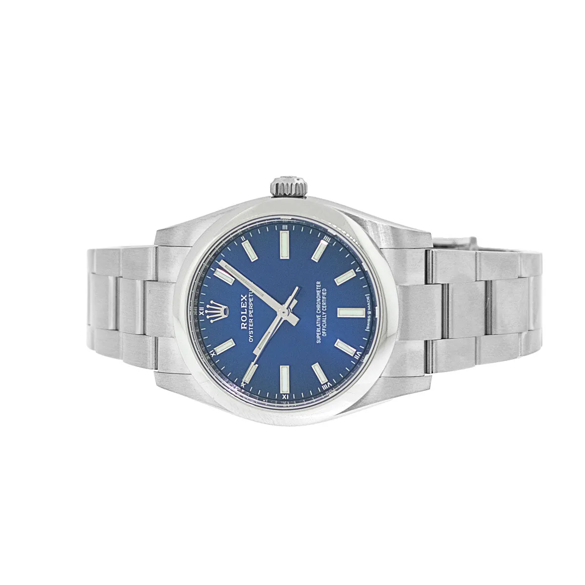 Rolex Oyster Perpetual 34mm Stainless Steel Blue Index Dial Smooth Bezel 124200