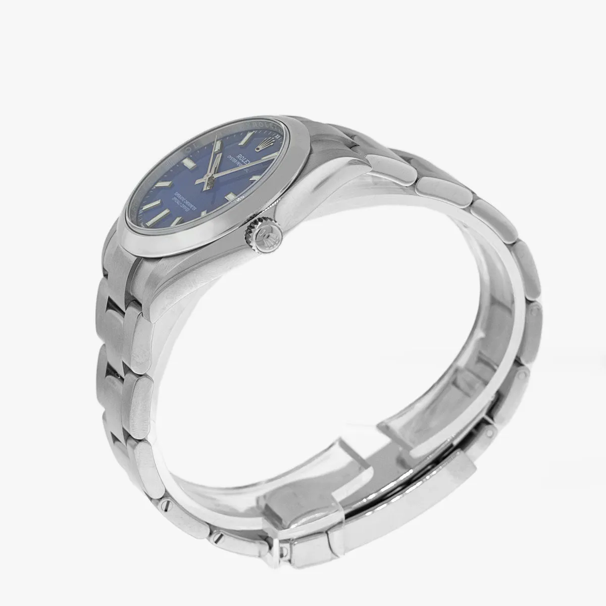 Rolex Oyster Perpetual 34mm Stainless Steel Blue Index Dial Smooth Bezel 124200