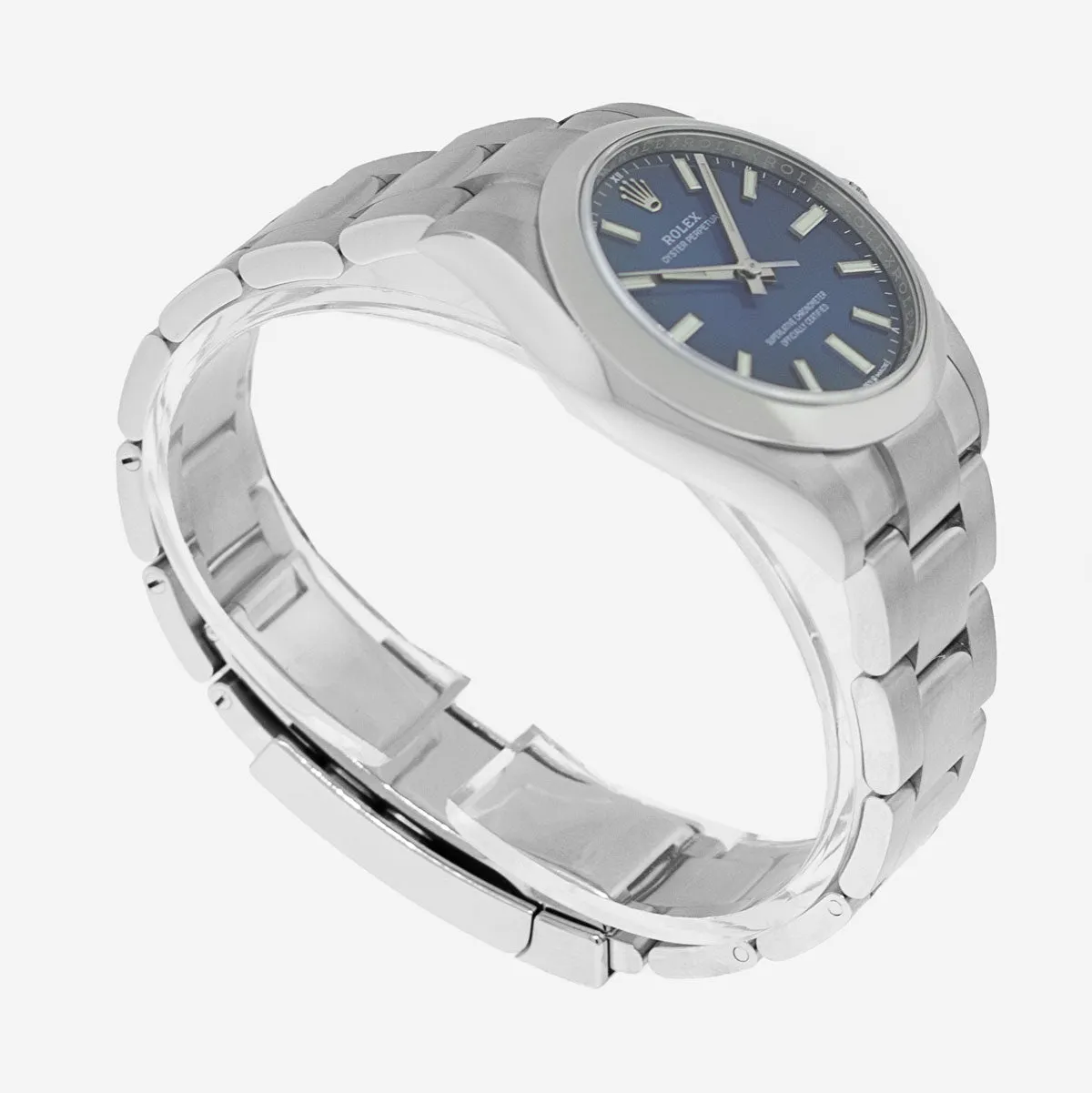 Rolex Oyster Perpetual 34mm Stainless Steel Blue Index Dial Smooth Bezel 124200
