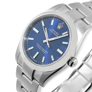 Rolex Oyster Perpetual 34mm Stainless Steel Blue Index Dial Smooth Bezel 124200