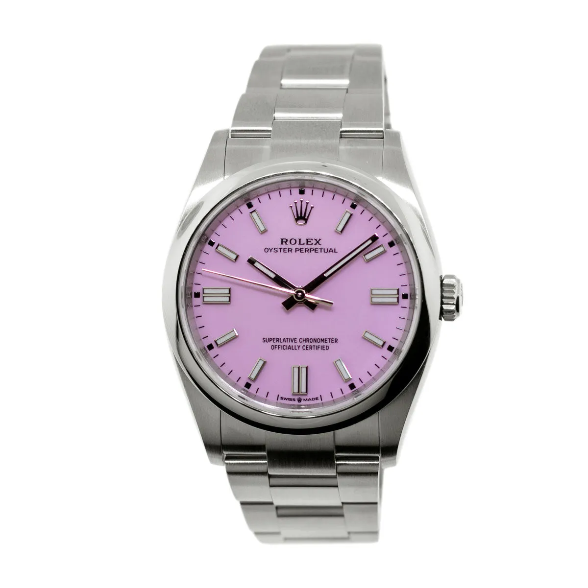 Rolex Oyster Perpetual 36mm Stainless Steel Candy Pink Index Dial & Smooth Bezel 126000